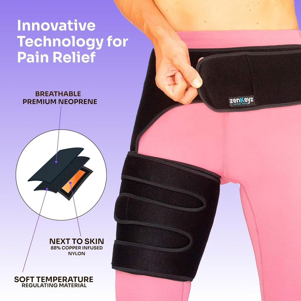 Buy now Copper Compression Hip Brace Sciatica - Groin Wrap for Pain Relief Thigh Compression Sleeve - Support for Hip Flexor Arthritis for Pulled Muscles-Sciatica Nerve Brace Injury for Men and Women (Left at indiglob india