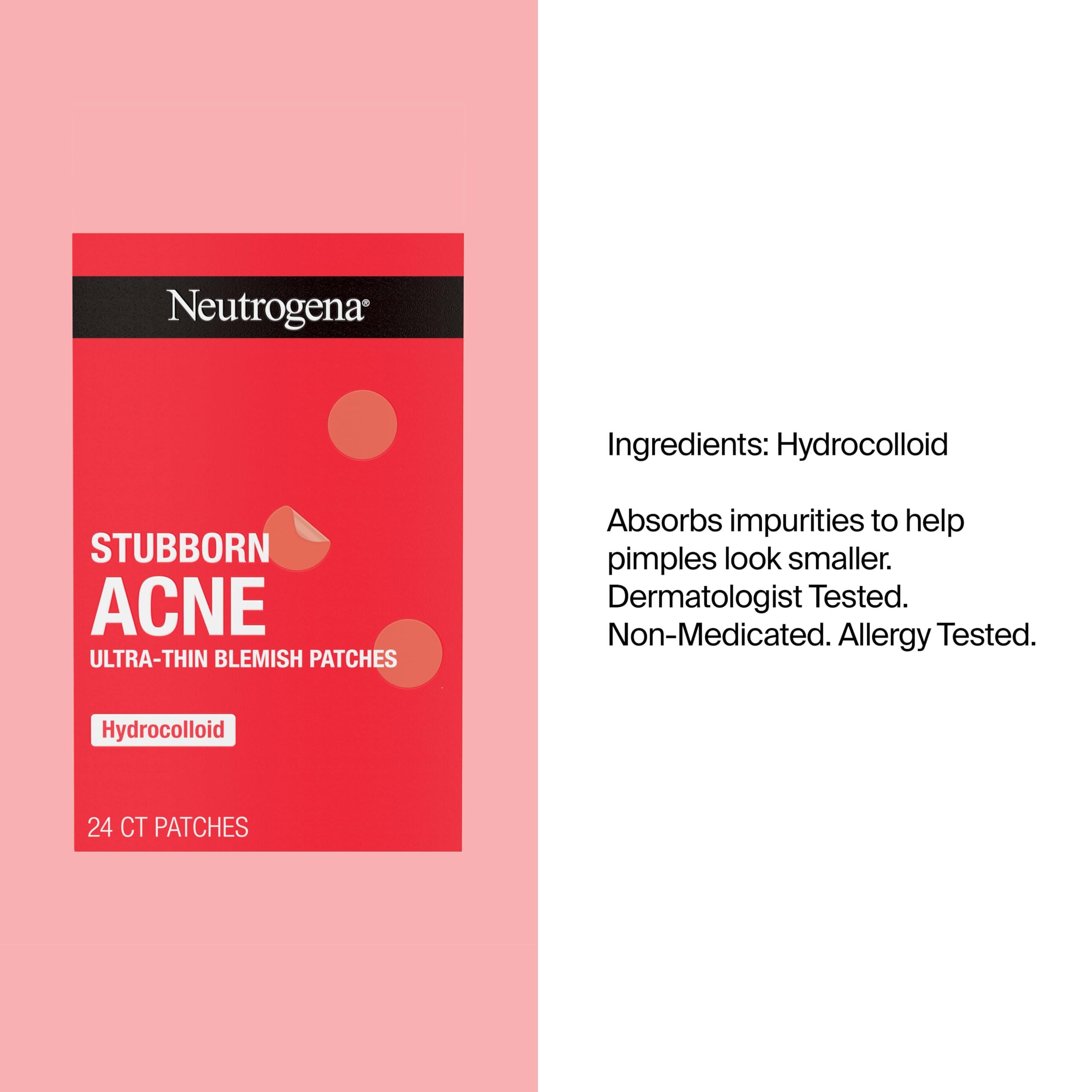 Neutrogena Stubborn Acne Patches, Ultra-Thin Pimple Patches, 24 Ct | Hydrocolloid Absorbs Impurities, Ultra-Thin, Works Overnight, Pimple Patches