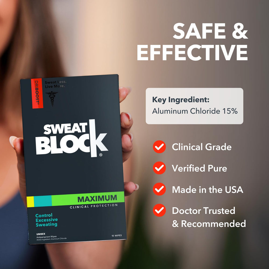 SweatBlock Maximum Clinical Strength Antiperspirant Wipes, Original 10 Ct | Stop Excessive Underarm Sweat with Up to 7 Days Protection Per Wipe, Hyperhidrosis Aid, Dermatologist Tested
