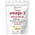 Mega Omega-3 Krill & Fish Oil 2,000mg Equivalent, 240 Softgels | Lemon Flavored | Burpless | Essential Fatty Acids & Astaxanthin | EPA 350mg + DHA 230mg | Heart & Brain Supplement