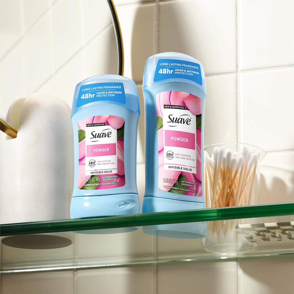 Suave Antiperspirant Deodorant for Women, Powder 2-Pack, 2.6 + 1.2 Oz