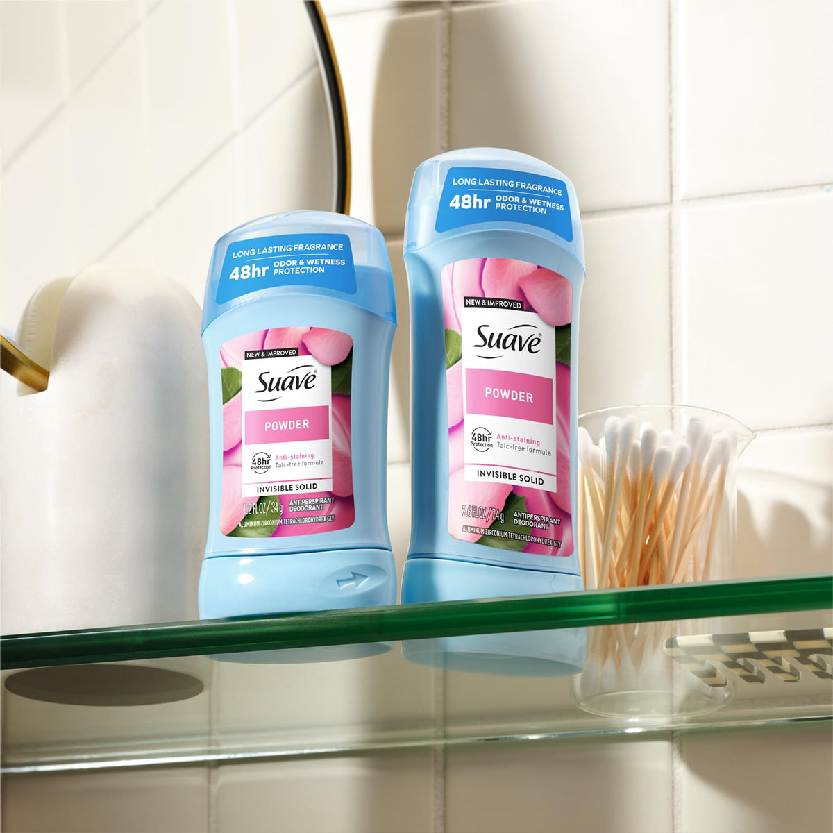 Suave Antiperspirant Deodorant for Women, Powder 2-Pack, 2.6 + 1.2 Oz