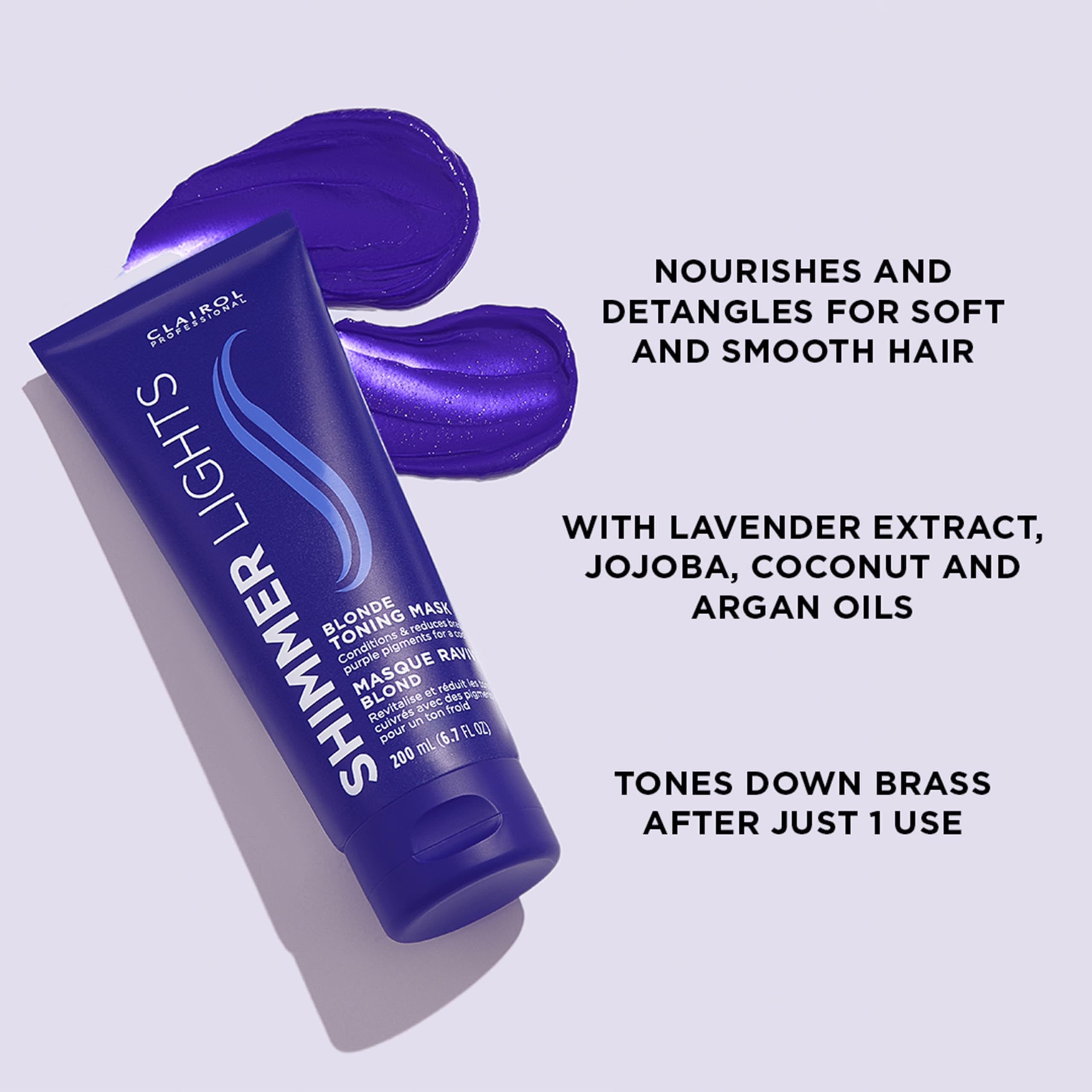 Clairol Professional Shimmer Lights Violet Toning Mask | Neutralizing Brassy Tones with Refreshing Blonde Hair Results