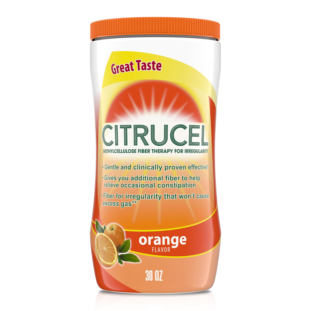 Citrucel Powder Fiber Therapy for Occasional Constipation Relief, 30 oz | Sugar Free, Methylcellulose Fiber Therapy for Irregularity That Won't Cause Gas, Orange Flavor