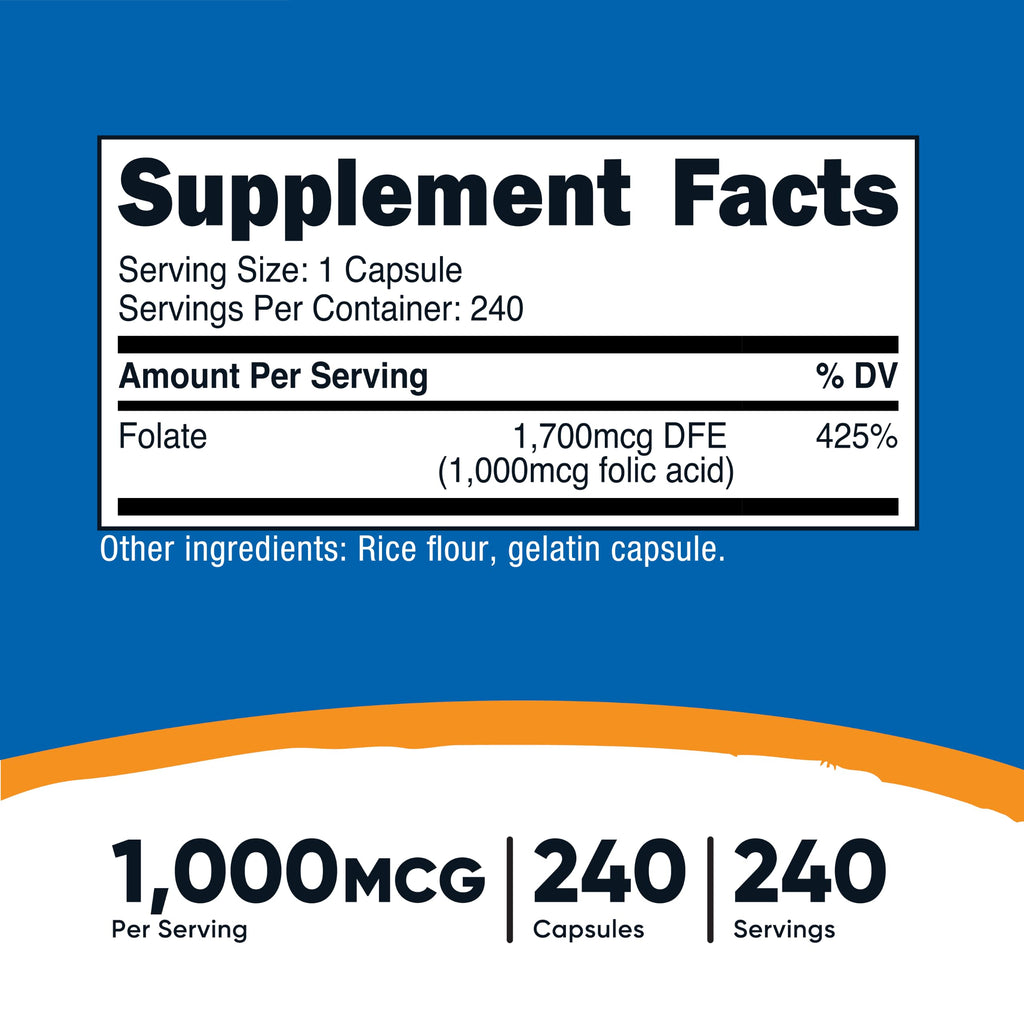 Nutricost Folic Acid (Vitamin B9) 1000 mcg, 240 Capsules