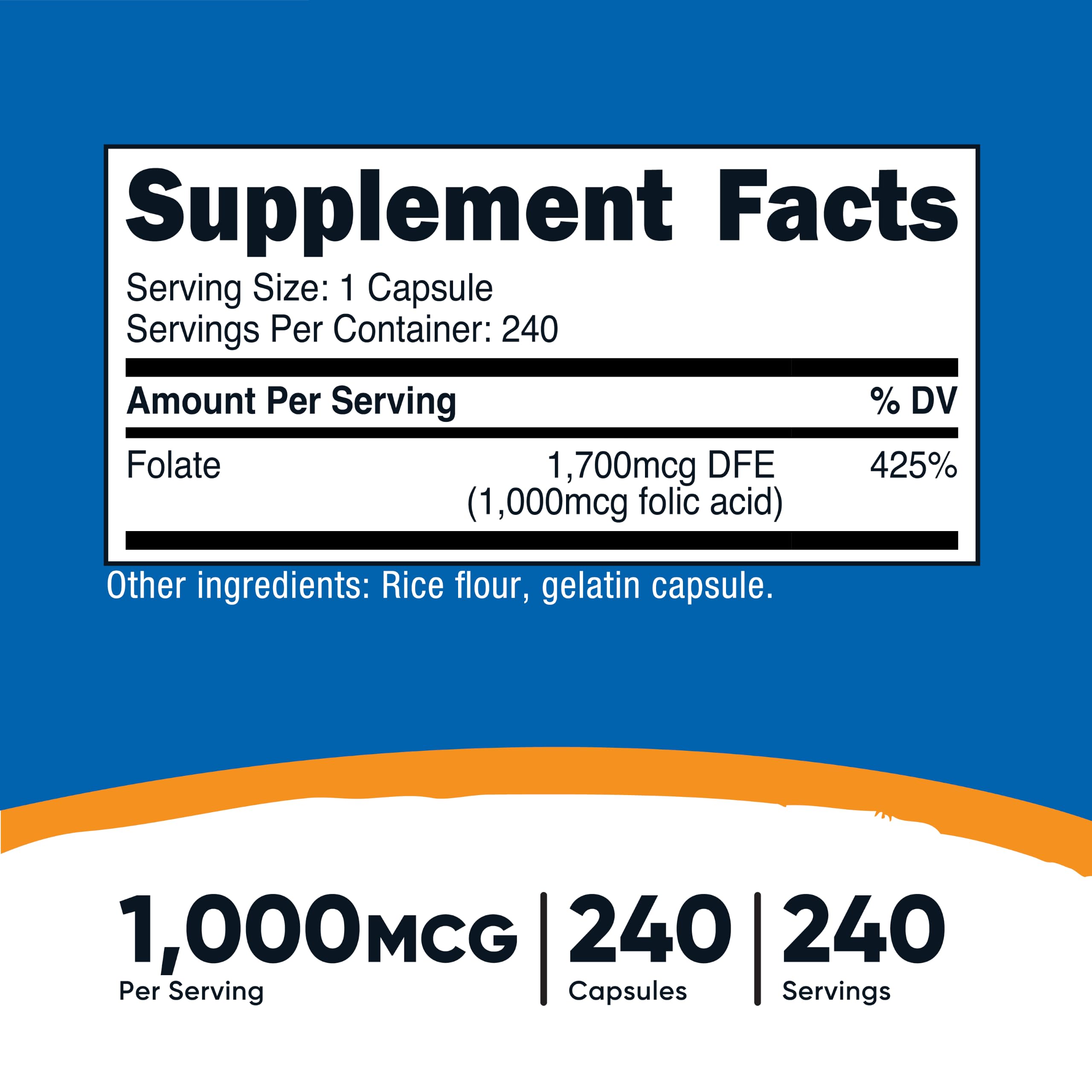 Nutricost Folic Acid (Vitamin B9) 1000 mcg, 240 Capsules