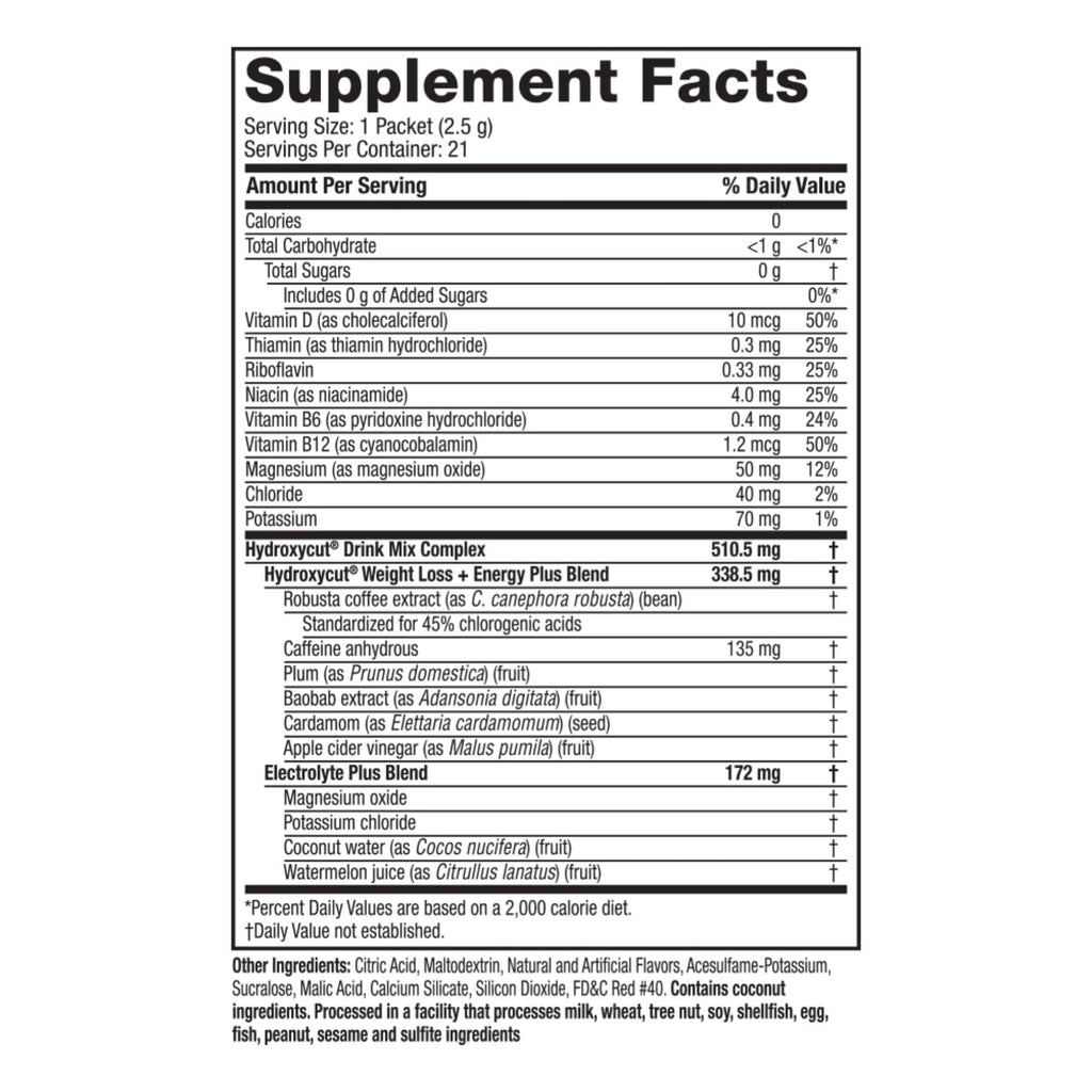 Hydroxycut Drink Mix, Advanced Result, Wildberry Blast, 21 Stick Packs | Metabolism and Energy Support Supplement, C. Canephora Robusta Extract, 135 mg Caffeine and B Vitamins, for Men and Women