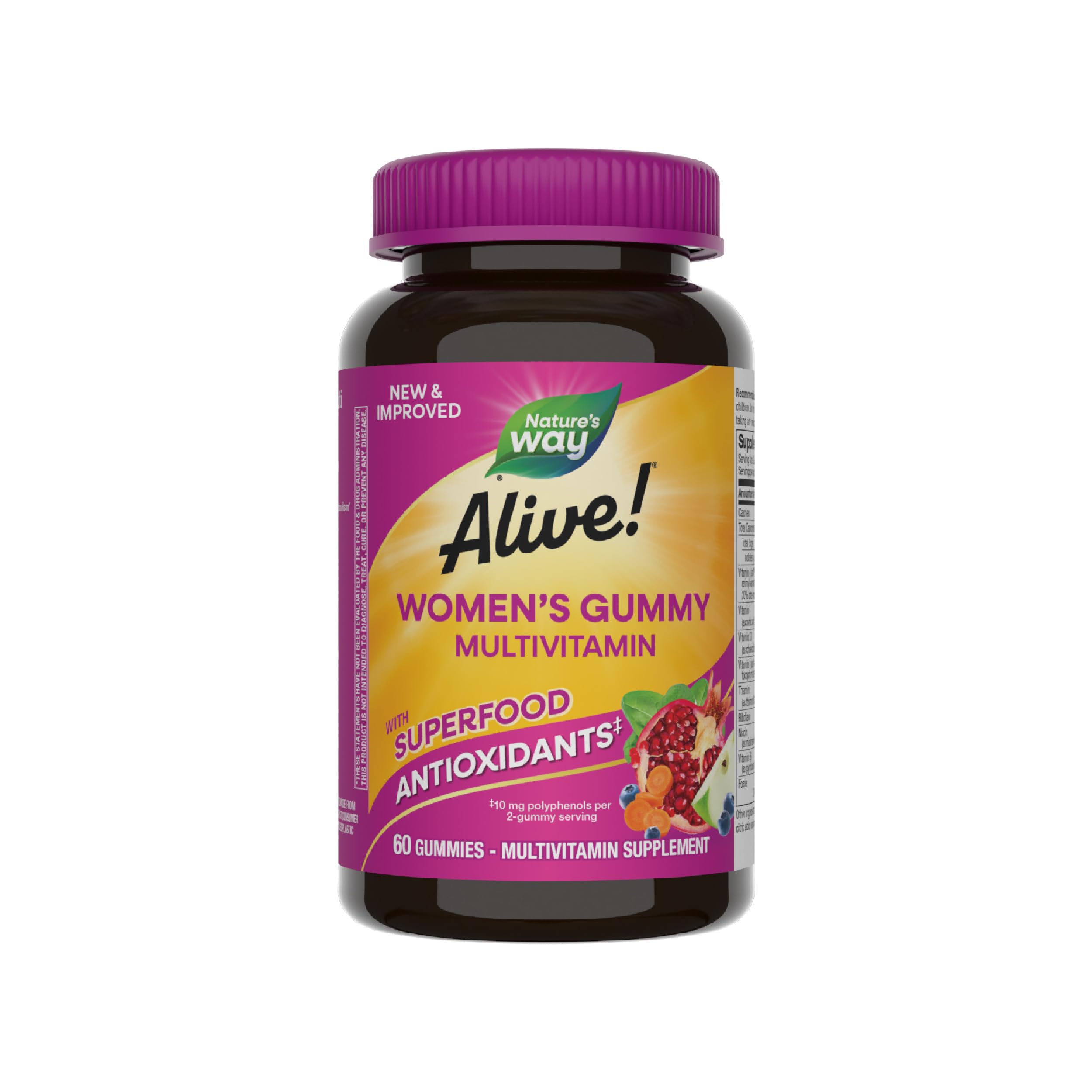 Nature's Way Alive! Women’s Multivitamin Gummy, Vitamins A, C, D3, E, 130ct | Berry Flavored, Daily Chewable Multivitamins for Women, B-Vitamins, Supports Immune, Heart, & Muscle Function*
