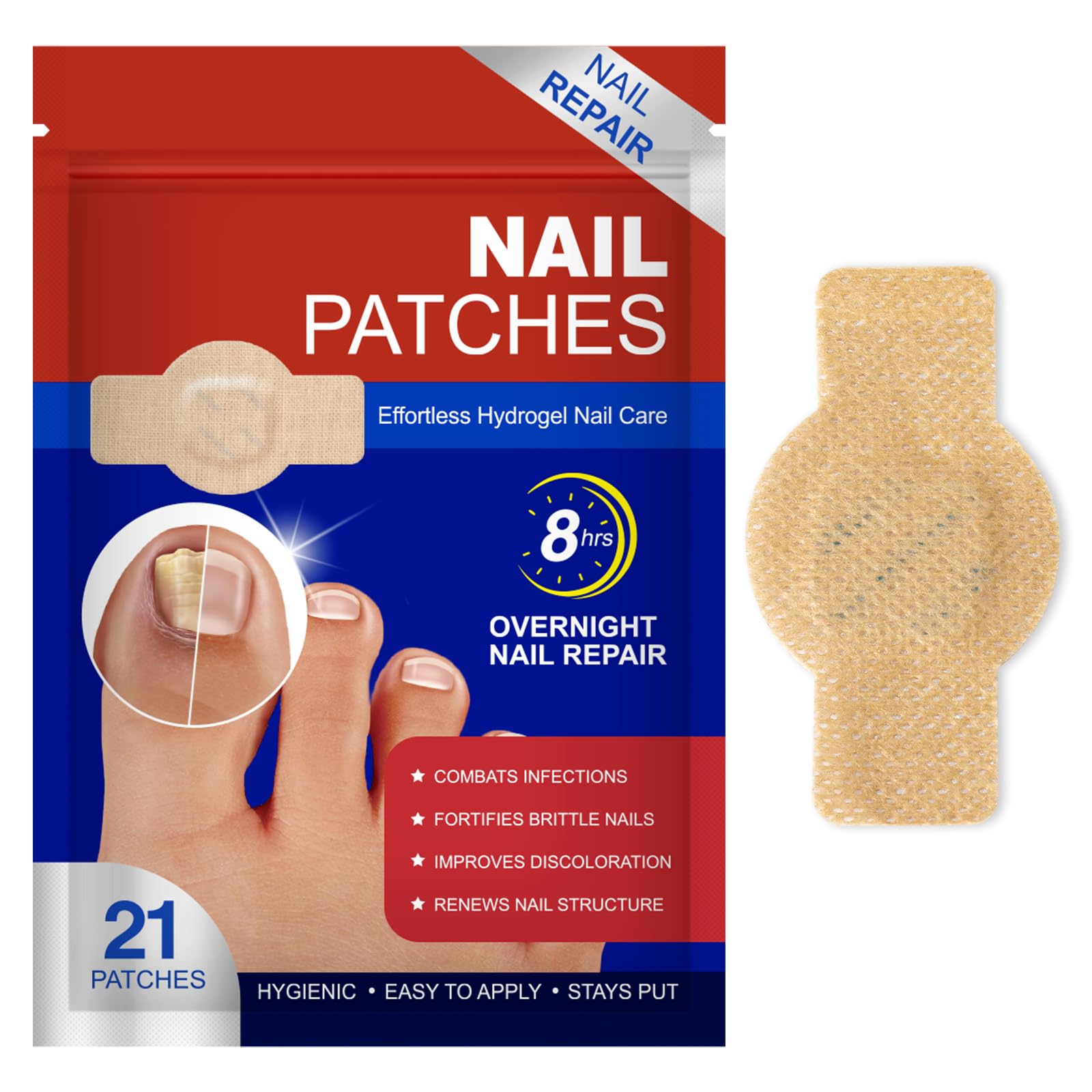 Toenail Care Patches, Nail Patches for Thick & Discolored Nails, Nail Conditioning Formula, Self-Adhesive Nail Care Stickers, 21 Patches