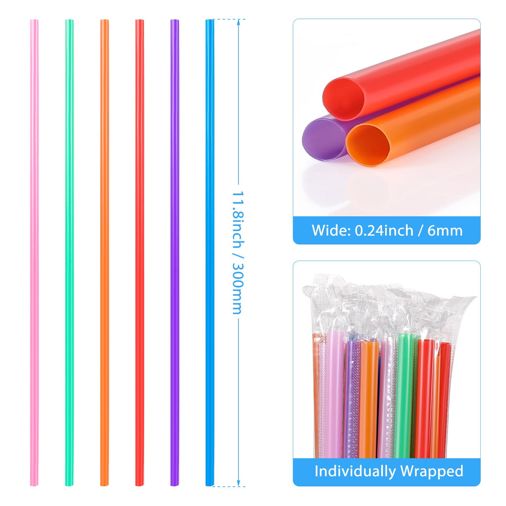 [100 Pcs] Disposable Straws for 40 OZ Tumbler - 12" Long 0.24" Diameter Colorful Plastic Straw for Stanley Cup 40 OZ 30 OZ, Individually Wrapped Extra Long Drinking Straws for Large Bottle