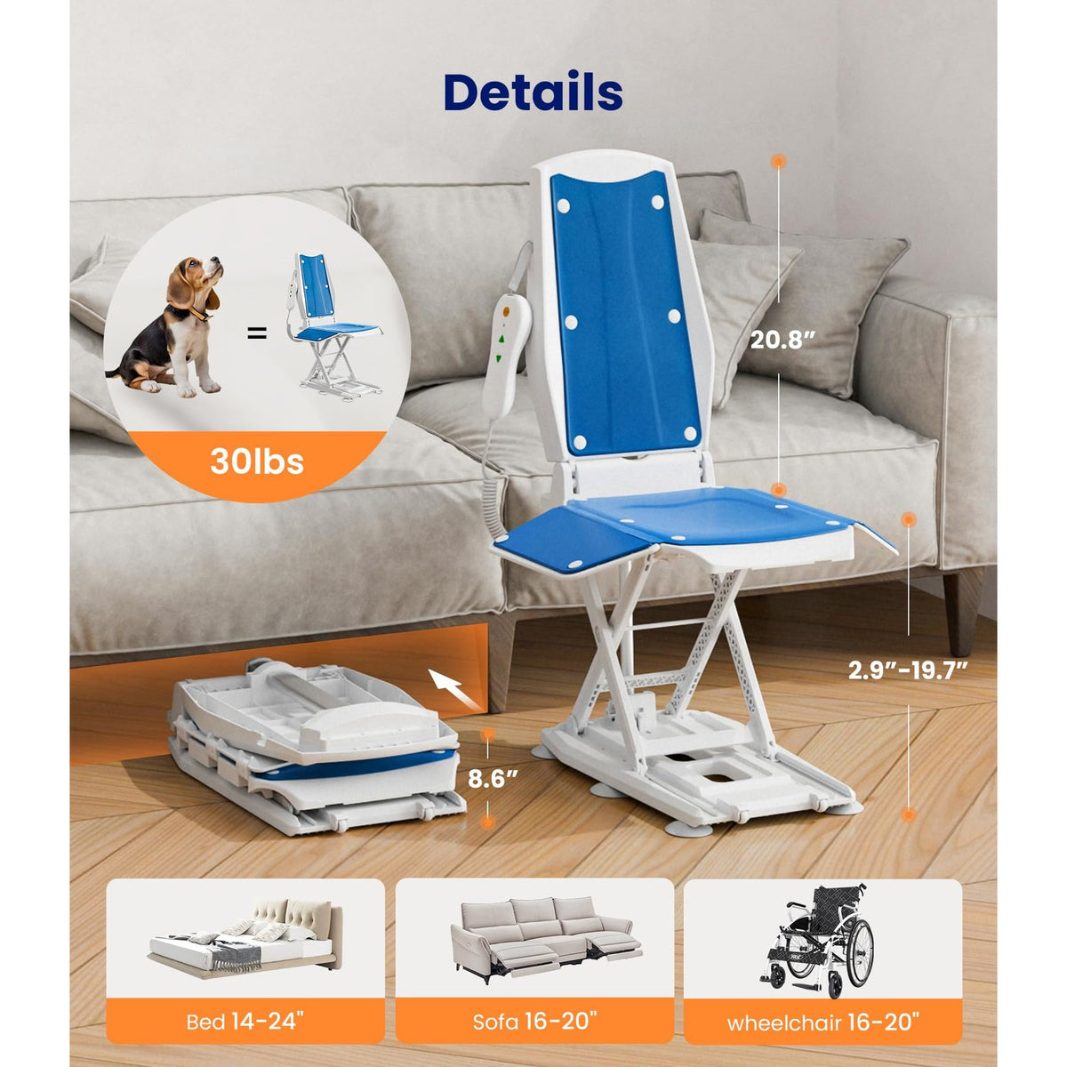 VOCIC Upgrade Electric Chair Lift with Wheels, Get Up from Floor, Portable Lift Assist Devices for Elderly, Includes 2 Types Suction Cups, Support Up to 300 LBS, No Assembly, AX10