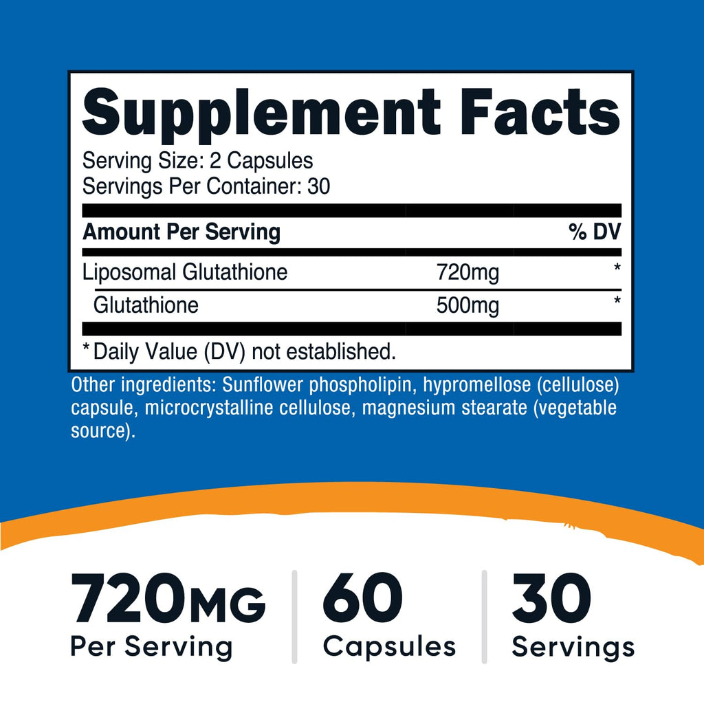 Nutricost Liposomal Glutathione Supplement 60 Capsules, 720mg Per Serving | Vegan, GMO-Free, 30 Servings