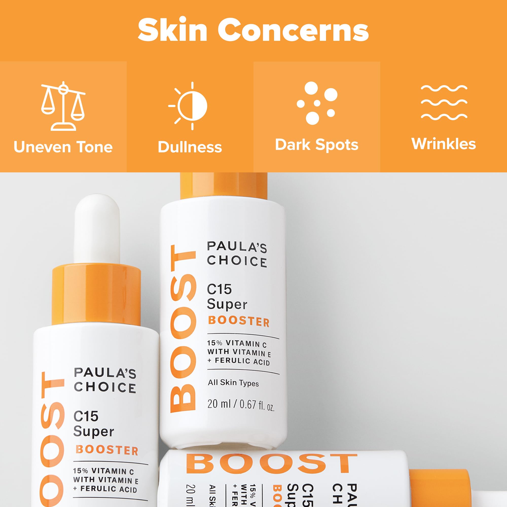Buy now Paula's Choice BOOST C15 Super Booster, 15% Vitamin C Serum for Face, Face Serum with Vitamin E & Ferulic Acid for Discoloration & Glow, Fragrance-Free, 0.67 Fl Oz at indiglob india