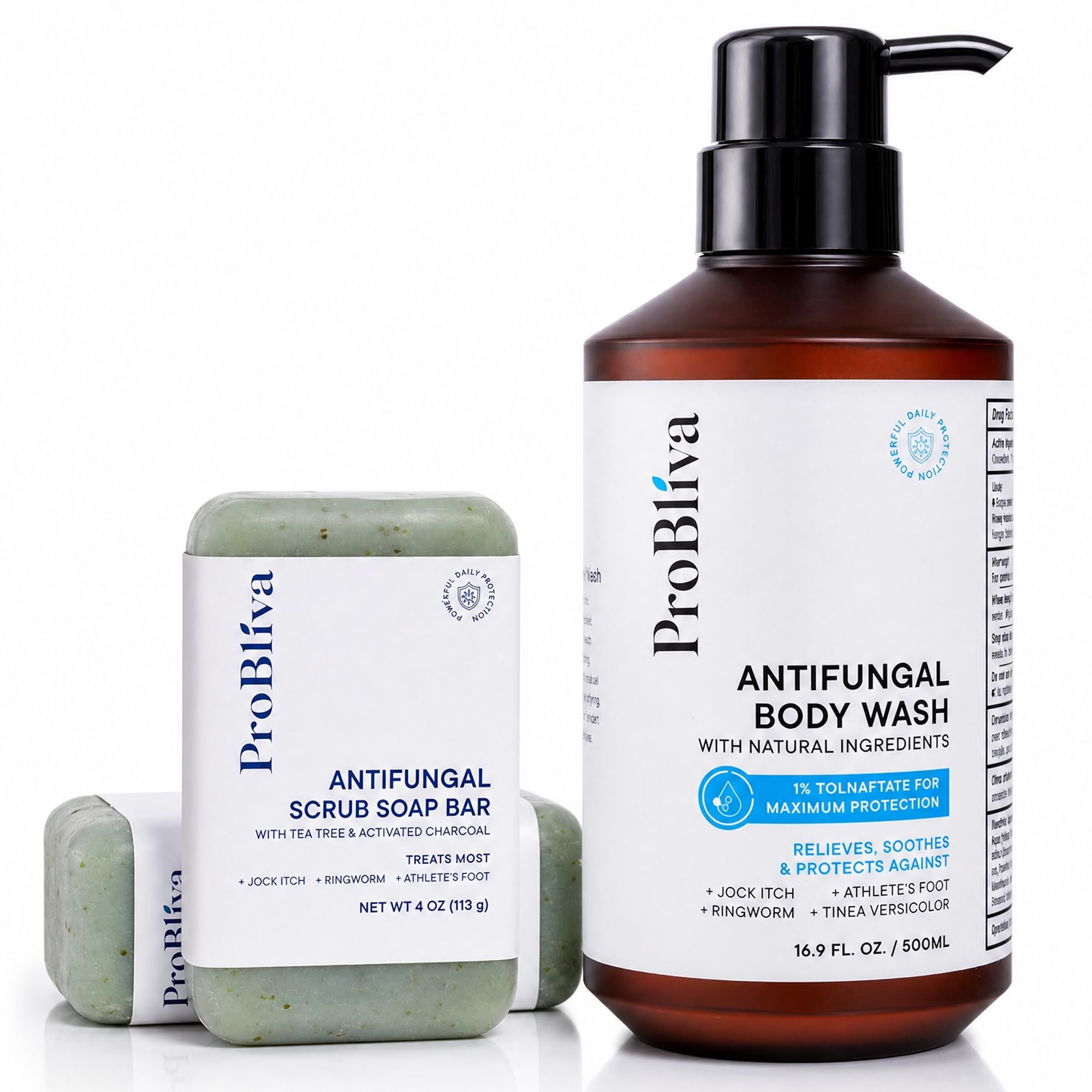 ProBliva Antifungal Body Wash Treatment Soap - Jock Itch, Ringworm, Back Acne, Tinea & Foot Odor – Skin Relief Cleanser Gel with Tea Tree Oil & Tolnaftate for Men and Women (with Brush Kit)