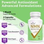 99% Pure NMN Resveratrol 1150mg per Serving, 3-in-1 NMN Supplement, 120 Cap | NMN Resveratrol 1150mg, NMN 500mg + Trans-Resveratrol 600mg, for NAD+, Cell, Energy, Immune, Skin, Anti-Aging & Longevity