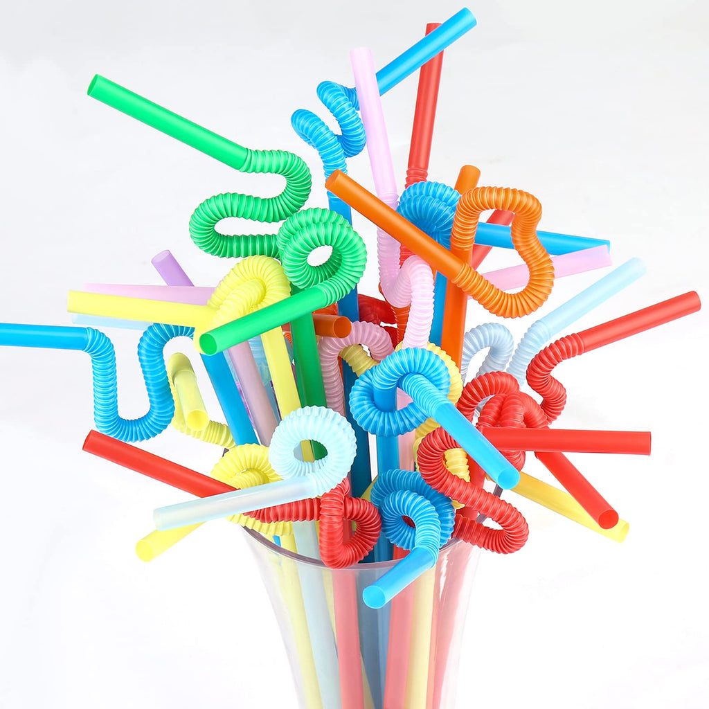 Bendy Disposable Plastic Drinking Straws 12.8" Long for 40oz Tumbler 100Pcs