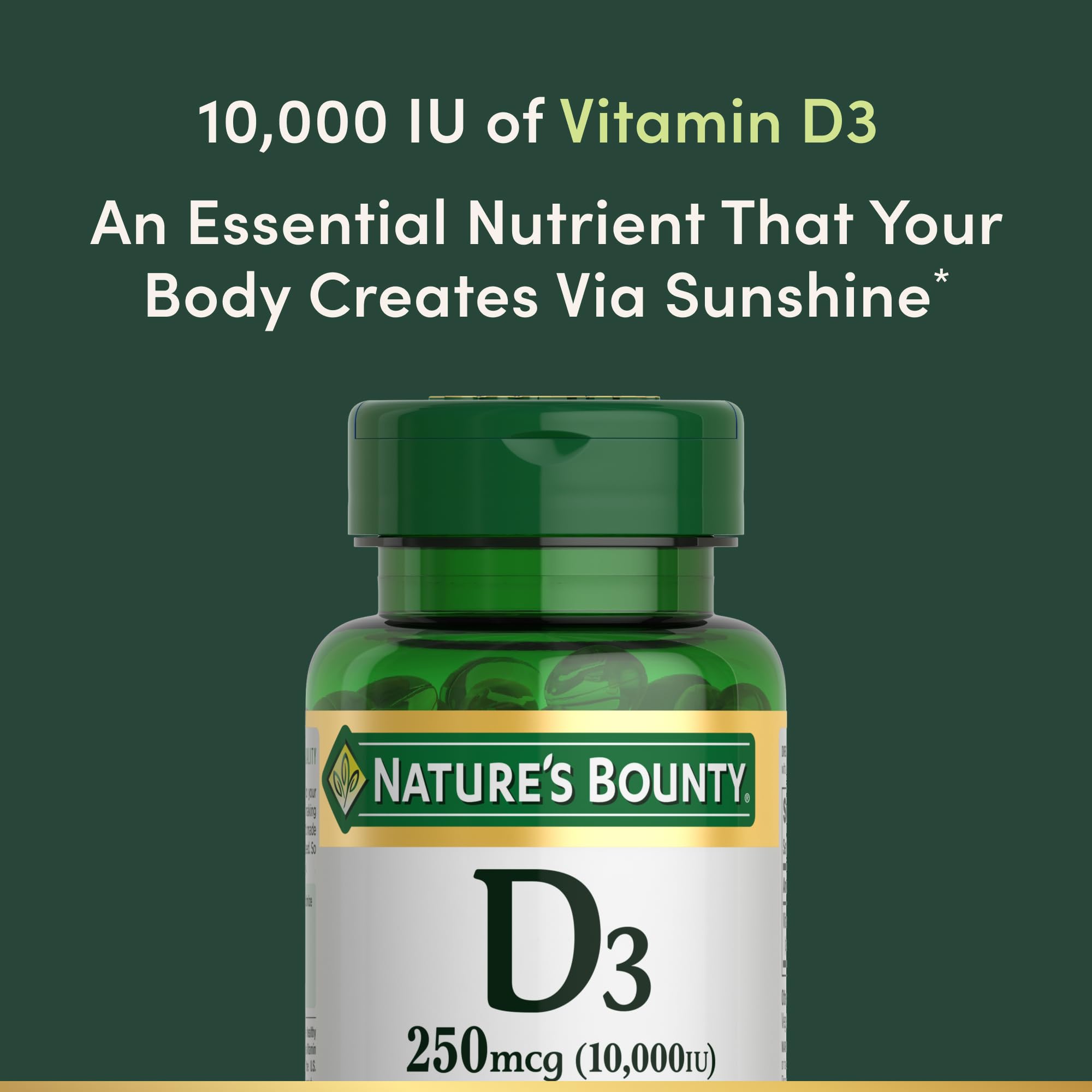 Nature's Bounty Vitamin D for Immune Support, 72 Softgels | Vitamin D Provides Immune Support and Promotes Healthy Bones, 10000IU