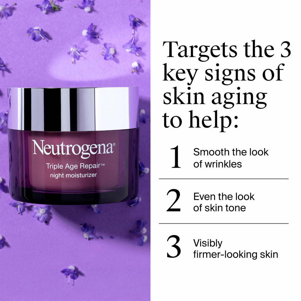 Neutrogena Triple Age Repair Night Face Moisturizer, 1.7 oz | Hexinol Technology & Vitamin C, Anti-Wrinkle Face Cream, Visibly Reduces Wrinkles & Firms Skin While You Sleep