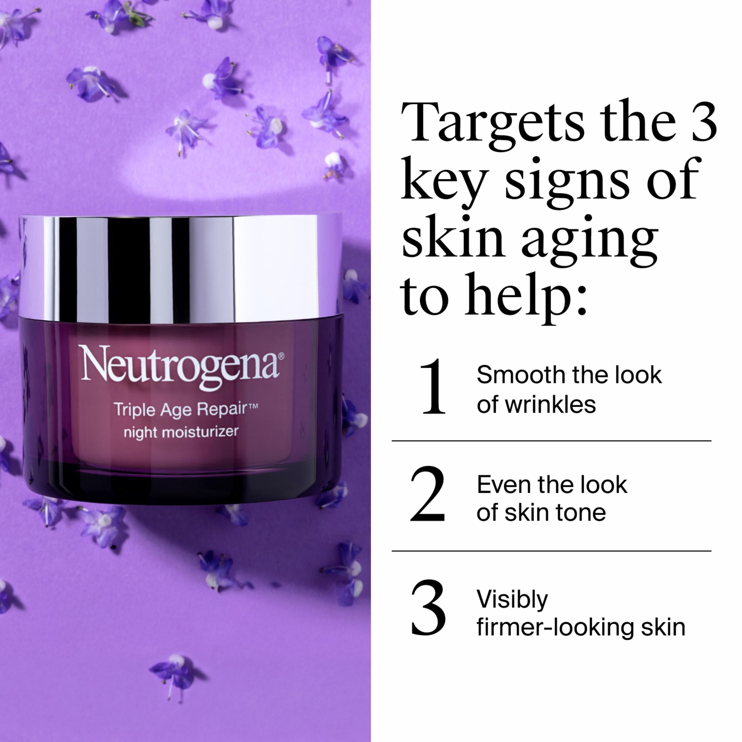 Neutrogena Triple Age Repair Night Face Moisturizer, 1.7 oz | Hexinol Technology & Vitamin C, Anti-Wrinkle Face Cream, Visibly Reduces Wrinkles & Firms Skin While You Sleep