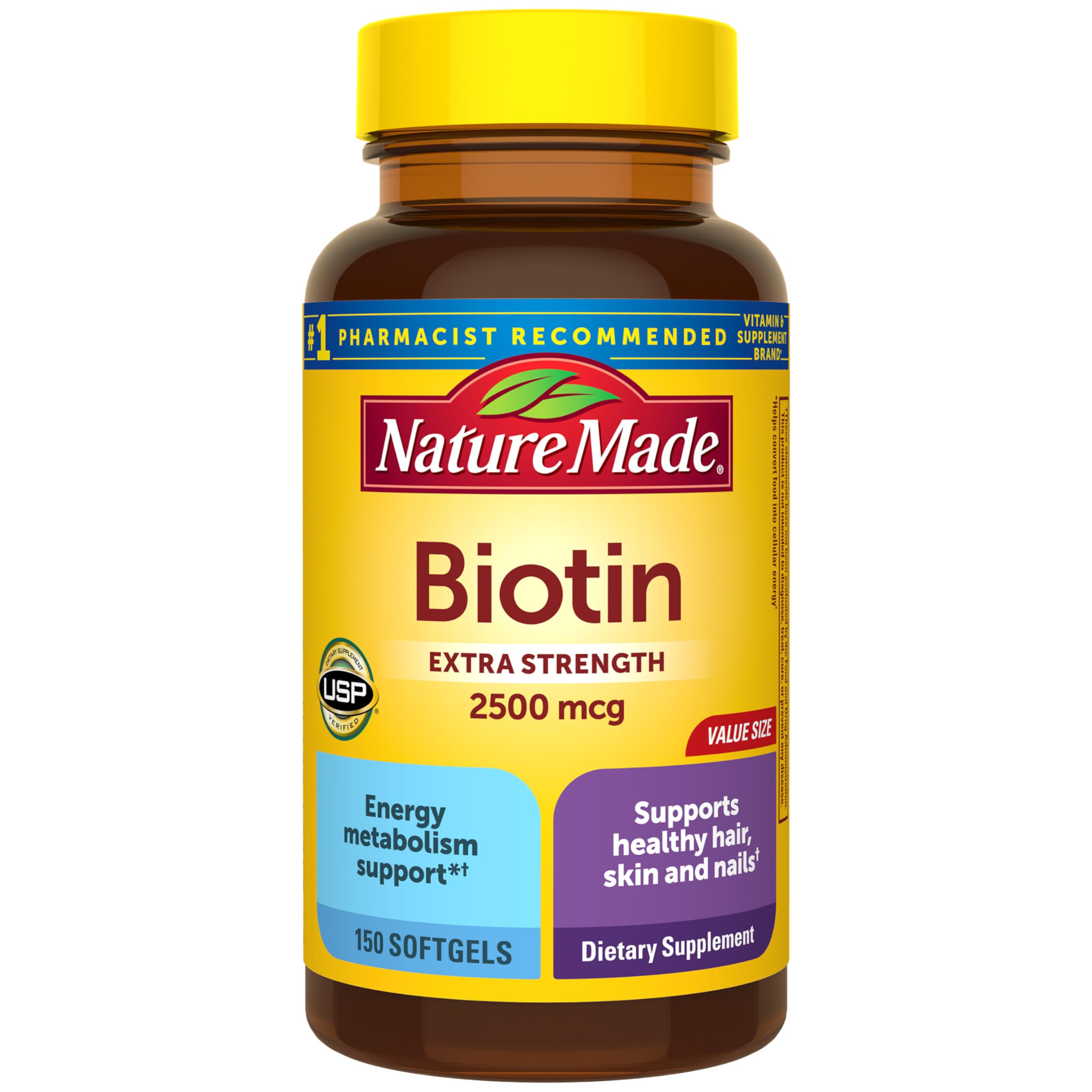 Nature Made Biotin 2500 mcg Extra Strength, 150 Softgels | Biotin Supplements for Women and Men to Support Healthy Hair Skin and Nails for Those Low in Biotin, 150 Day Supply