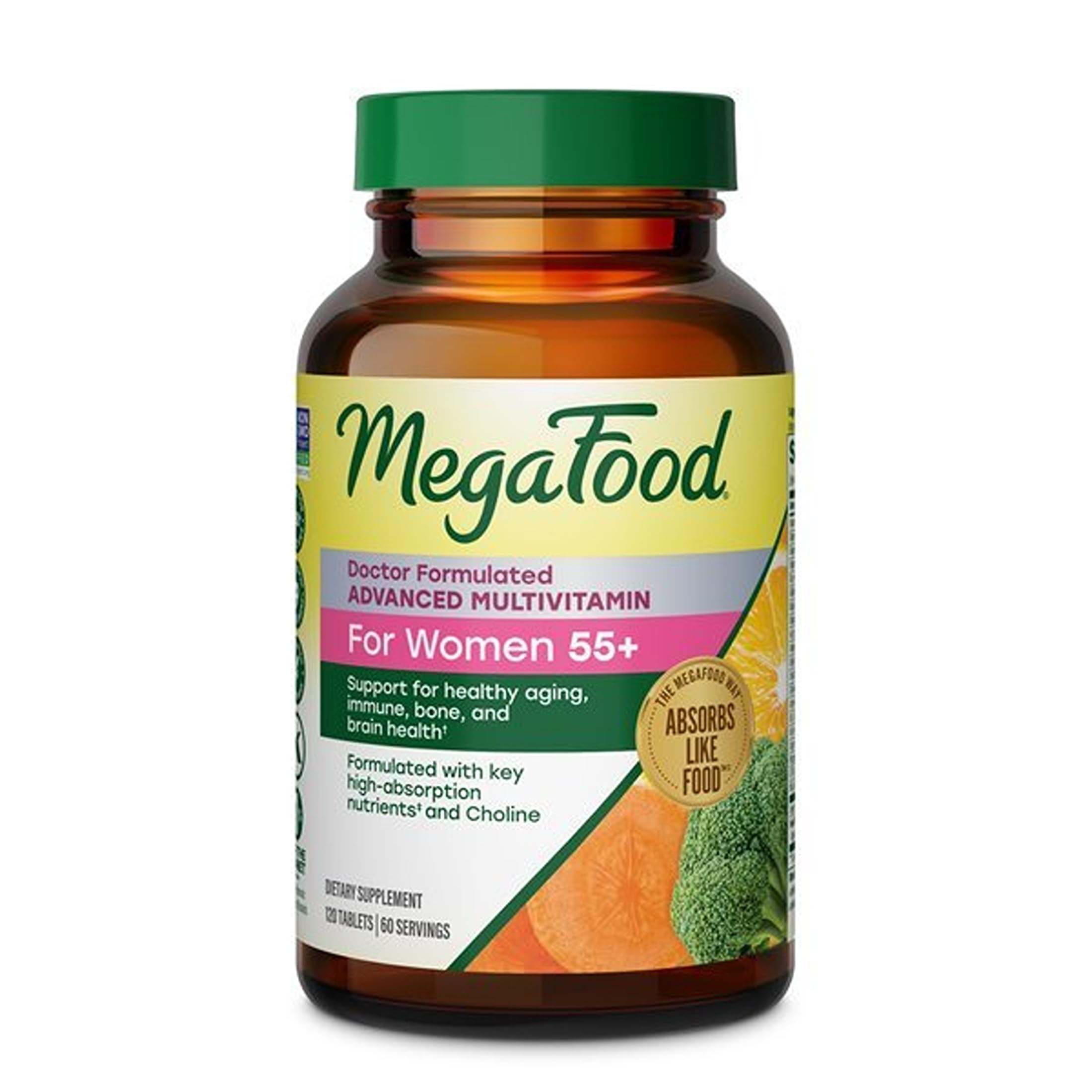 MegaFood Advanced Multivitamin for Women 55+ Doctor Formulated, 60 Tablets | For Healthy Aging, Immune Support, Bone and Brain Health, Choline, Methylated B12, Methylfolate, Vegetarian, 30 Servings