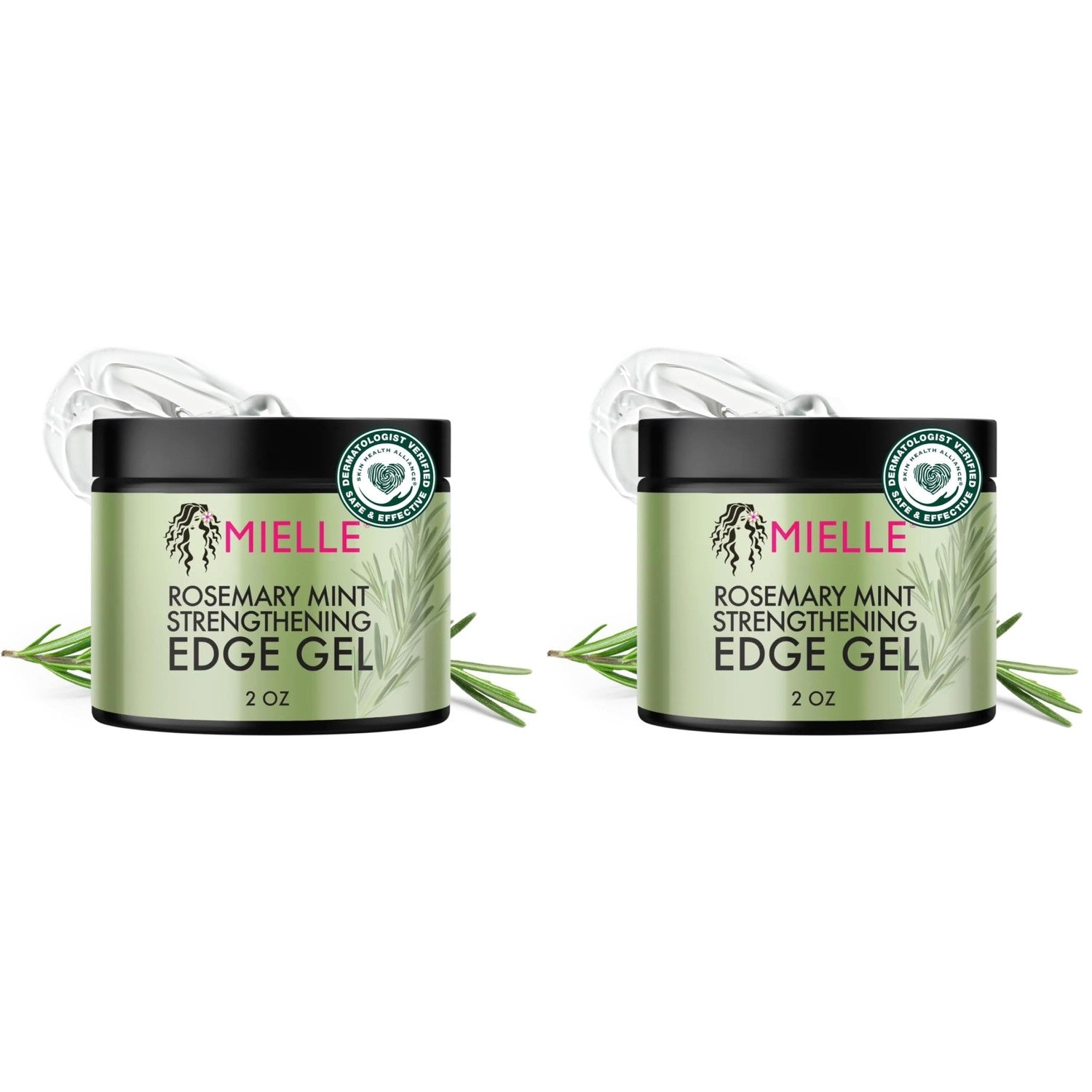 Mielle Organics Rosemary & Mint Edge Control Gel - Strong Hold Hair & Edge Gel for Women & Men - Infused with Biotin, Coconut & Babassu Oil to Encourage Longer, Healthier Hair (2 Fl Oz) (Pack of 2)