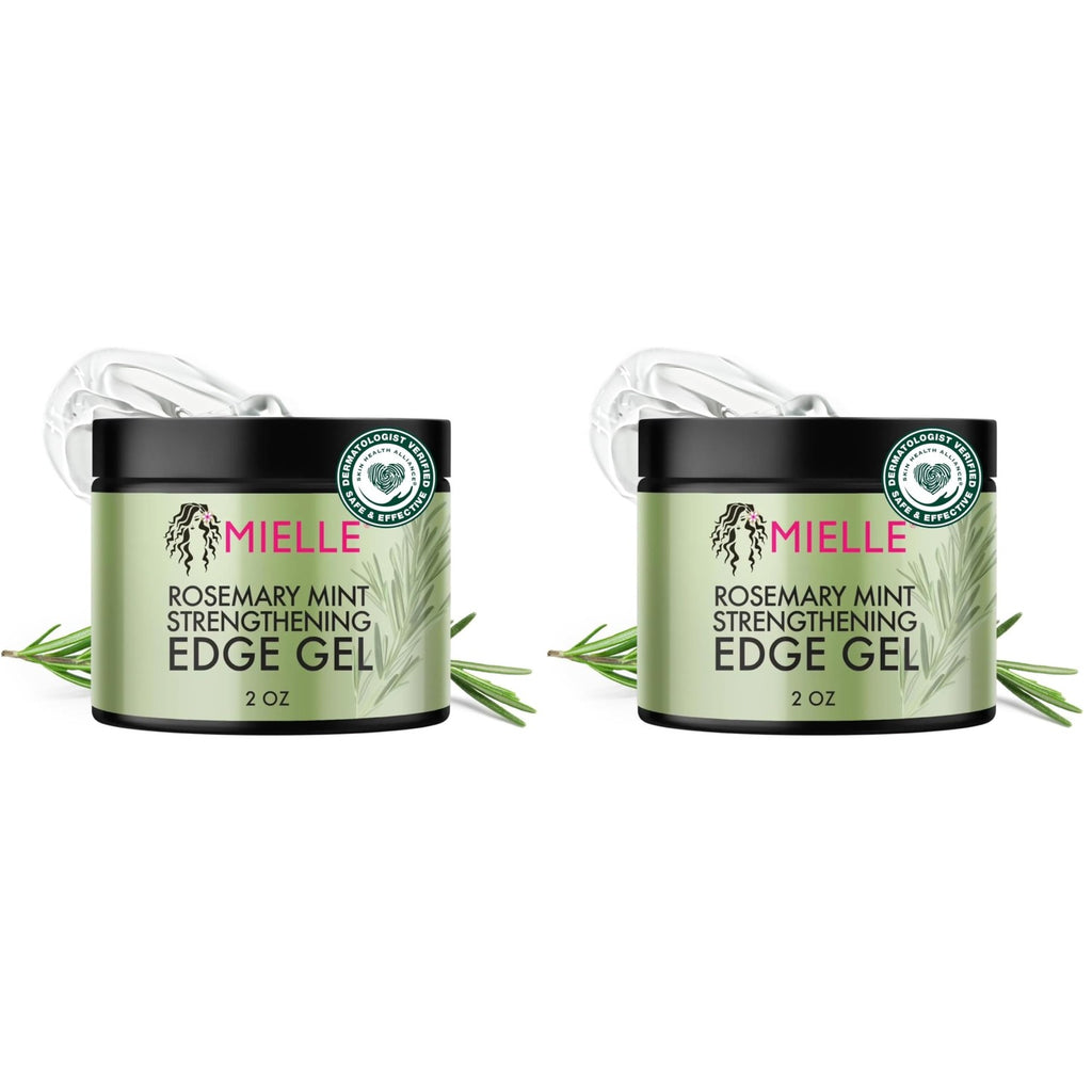 Mielle Organics Rosemary & Mint Edge Control Gel - Strong Hold Hair & Edge Gel for Women & Men - Infused with Biotin, Coconut & Babassu Oil to Encourage Longer, Healthier Hair (2 Fl Oz) (Pack of 2)