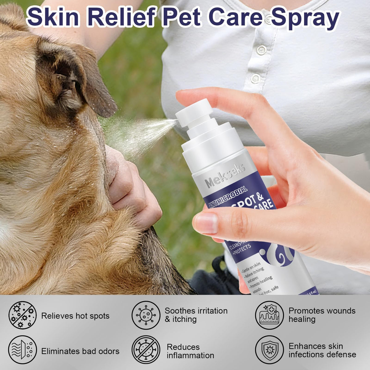 Hot Spot Wound Care Spray for Dogs, Cats, Relieves Itchy Skin, Cleans & Fast Healing Infections, Wounds & Post Surgery Incision - Safe & Gentle, Non-Irritating, Advanced HOCl Spray, 3.4 Ounces
