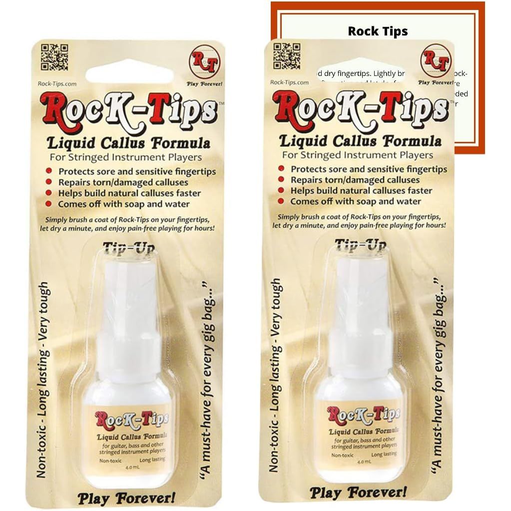 Buy now Rock-Tips -- Liquid Callus Formula - 2 Pack - for Guitar, Bass, & Stringed Instrument Players | Finger Tips Protectors for Guitarists | Includes 2 4.0 ml Bottles & Everton Products Instruction Card at indiglob india