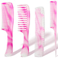 4 Pcs Unisex Hair Comb Set - Rat Tail, Wide & Fine Tooth and Dual-Sided Combs for Daily Detangling, Pink