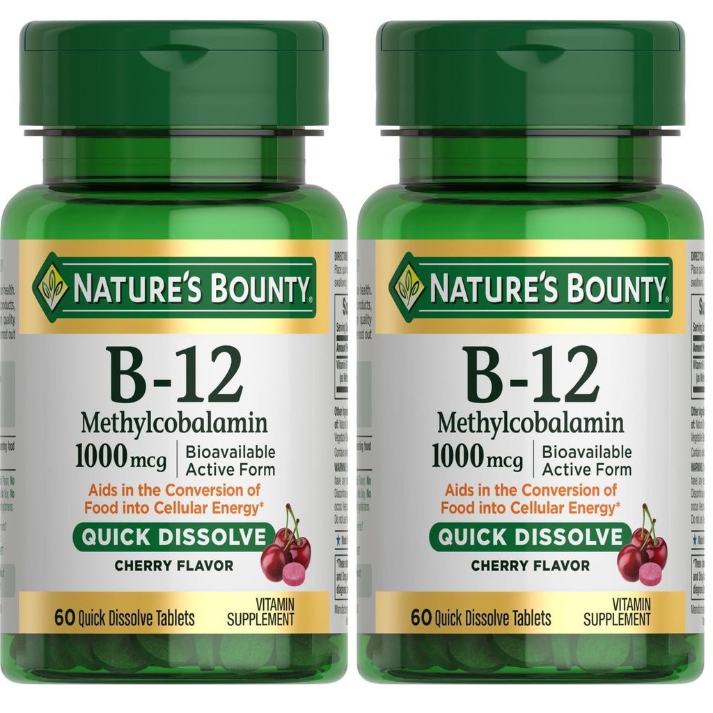 Nature's Bounty Vitamin B-12 Quick Dissolve Tablets, 1000mcg, Aids in the Conversion of Food into Cellular Energy, Cherry Flavor, 60ct