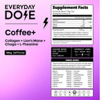 Everyday Dose Bold Medium Roast Mushroom Coffee 90mg Caffeine per serving with Grass-Fed Collagen, Chaga, Lions Mane & L-Theanine for Better Focus, Energy, Digestion, Skin, and Immunity 30 Servings