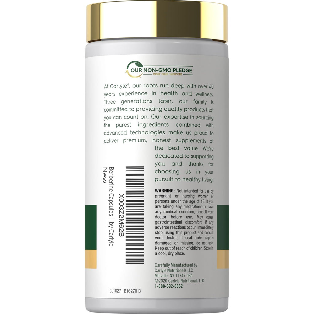 Carlyle Berberine HCL Supplement | 500,000mcg | 60 Capsules | Vegetarian, Non-GMO, Gluten Free