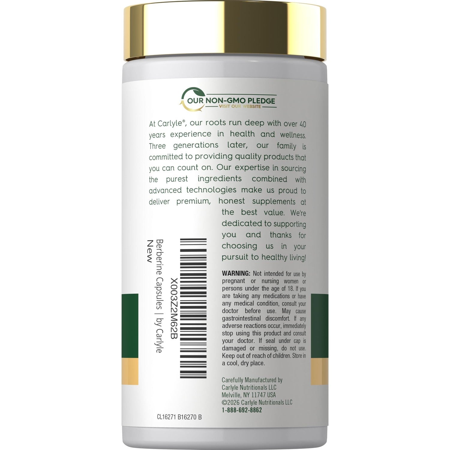 Carlyle Berberine HCL Supplement | 500,000mcg | 60 Capsules | Vegetarian, Non-GMO, Gluten Free