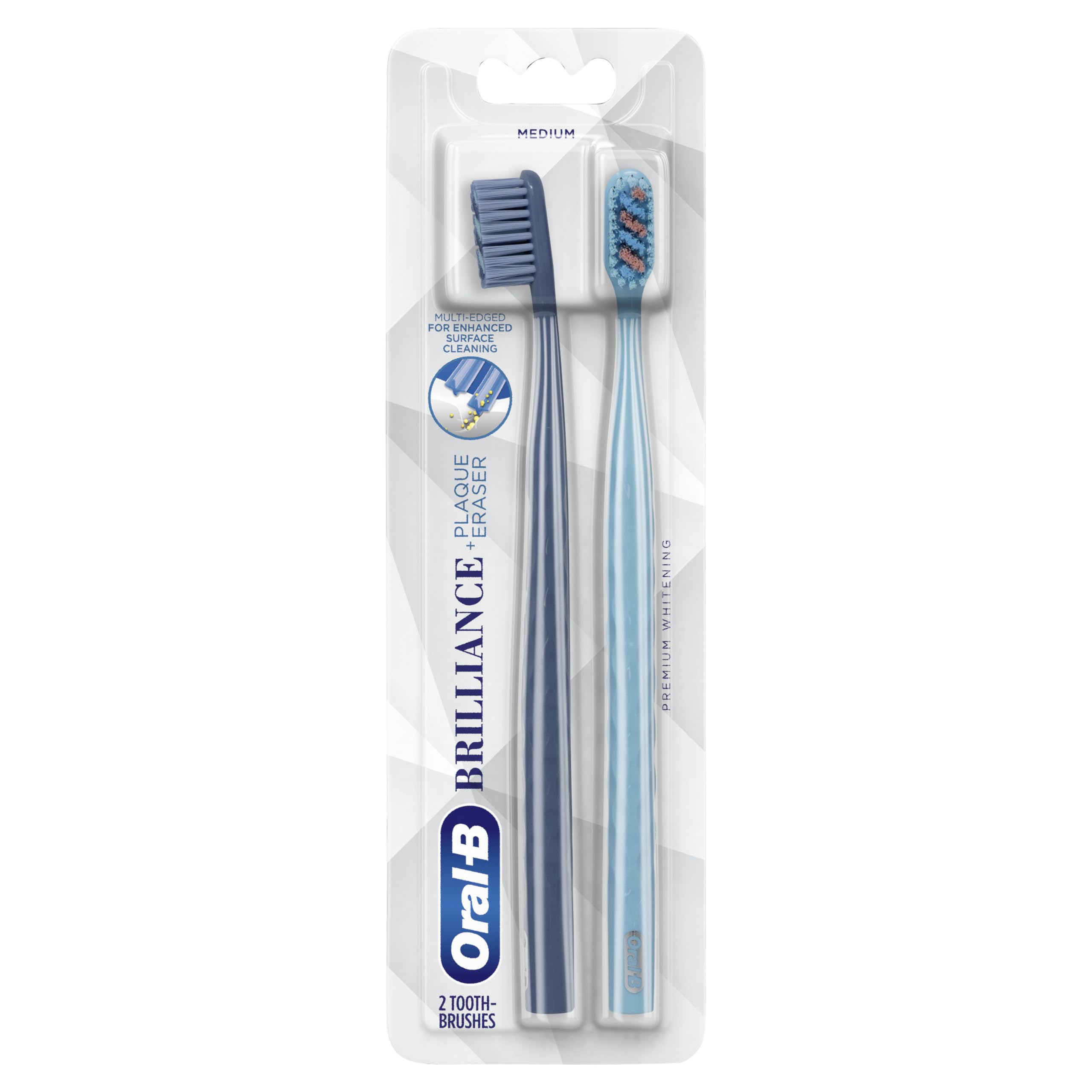 Buy now Oral-B Brilliance Premium Whitening Toothbrush with Plaque Eraser, Medium, Sky Blue and Gray, 2 Count at indiglob india