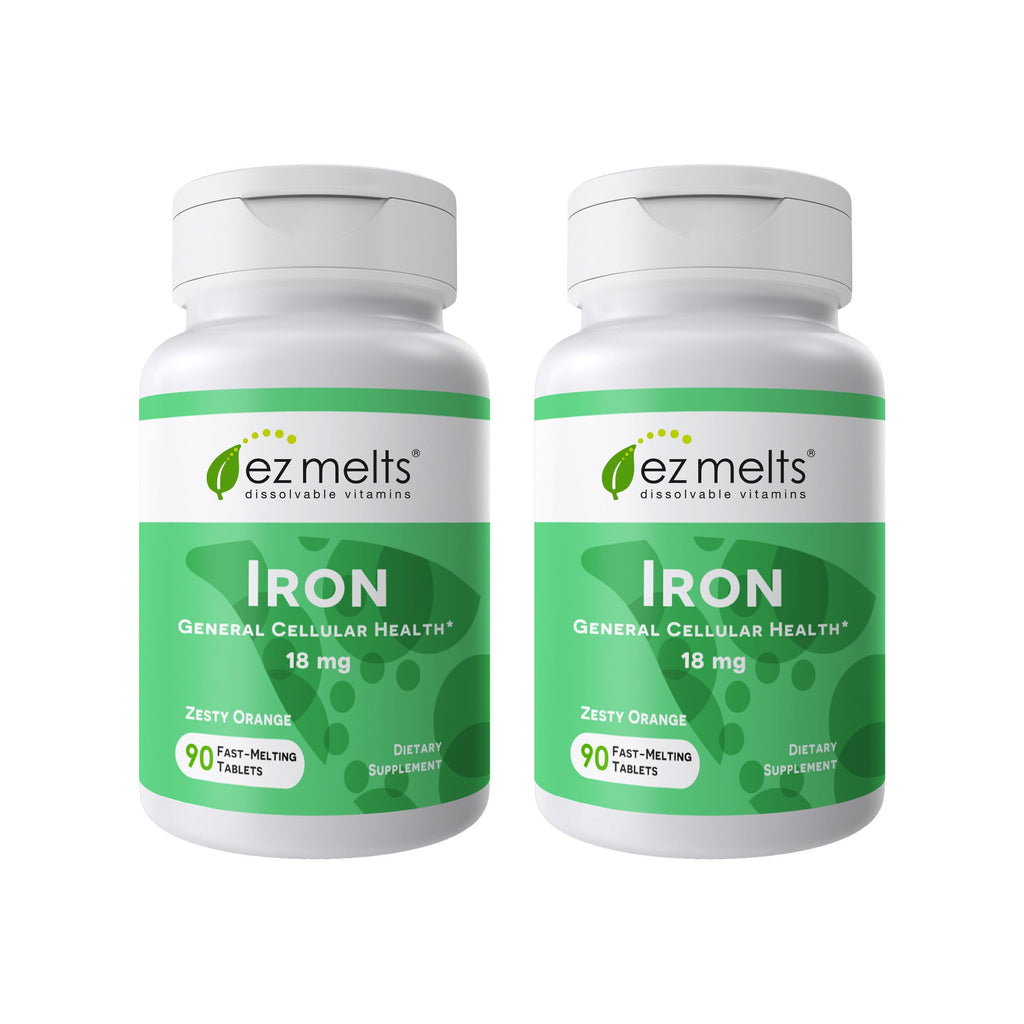 EZ Melts Iron - Supplement for Daily Energy & Iron Support - with Vitamin C - No Artificial Flavors - Non-GMO & Vegan - Zesty Orange - 180 Dissolvable Tablets (180 Servings)
