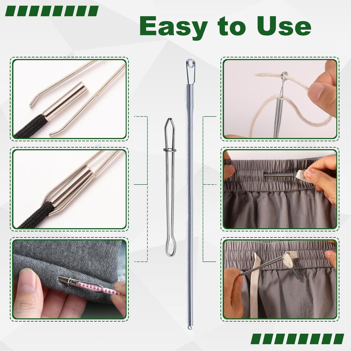 4 Pcs Drawstring Threader Tool, Stainless Steel Long Loop Turner Sewing Tools and Short Rope Threading Clips, Bodkin Sewing Tools for Easily Threading Hoodies, Jackets and Pants Ropes
