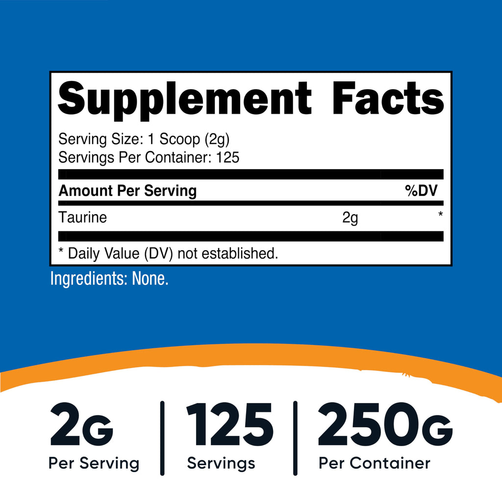 Nutricost Taurine Powder 250 Grams - 125 Servings, 2000mg Per Serving