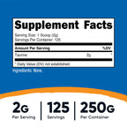 Nutricost Taurine Powder 250 Grams - 125 Servings, 2000mg Per Serving