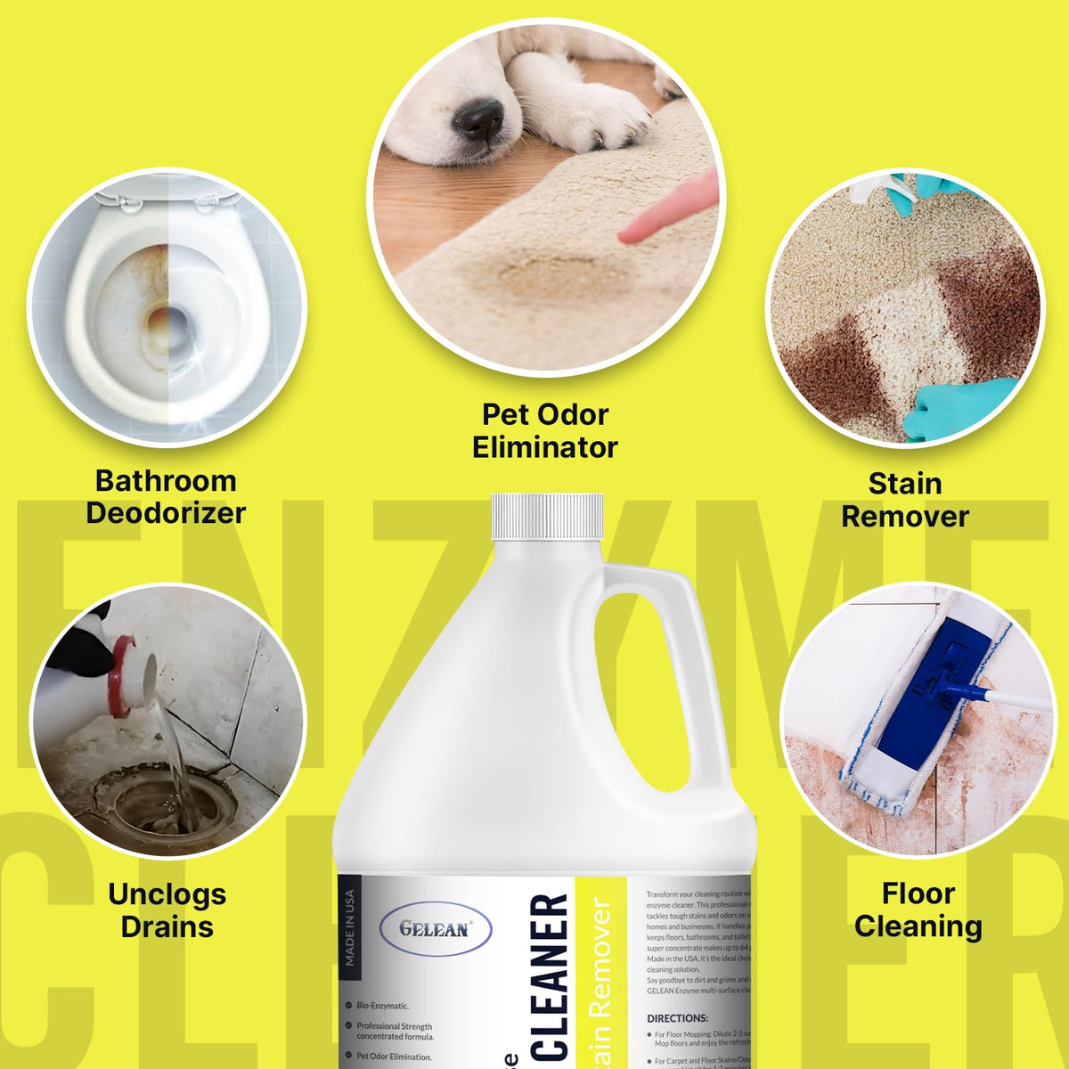 Multi-Purpose Probiotic Enzyme Citrus Cleaner, 1/2 Gallon (64 oz.) - Pet Stain and Odor Remover - Concentrated - Professional & Home Strength Drains, Floors, Bathrooms, Toilets Trash Can, Made in USA