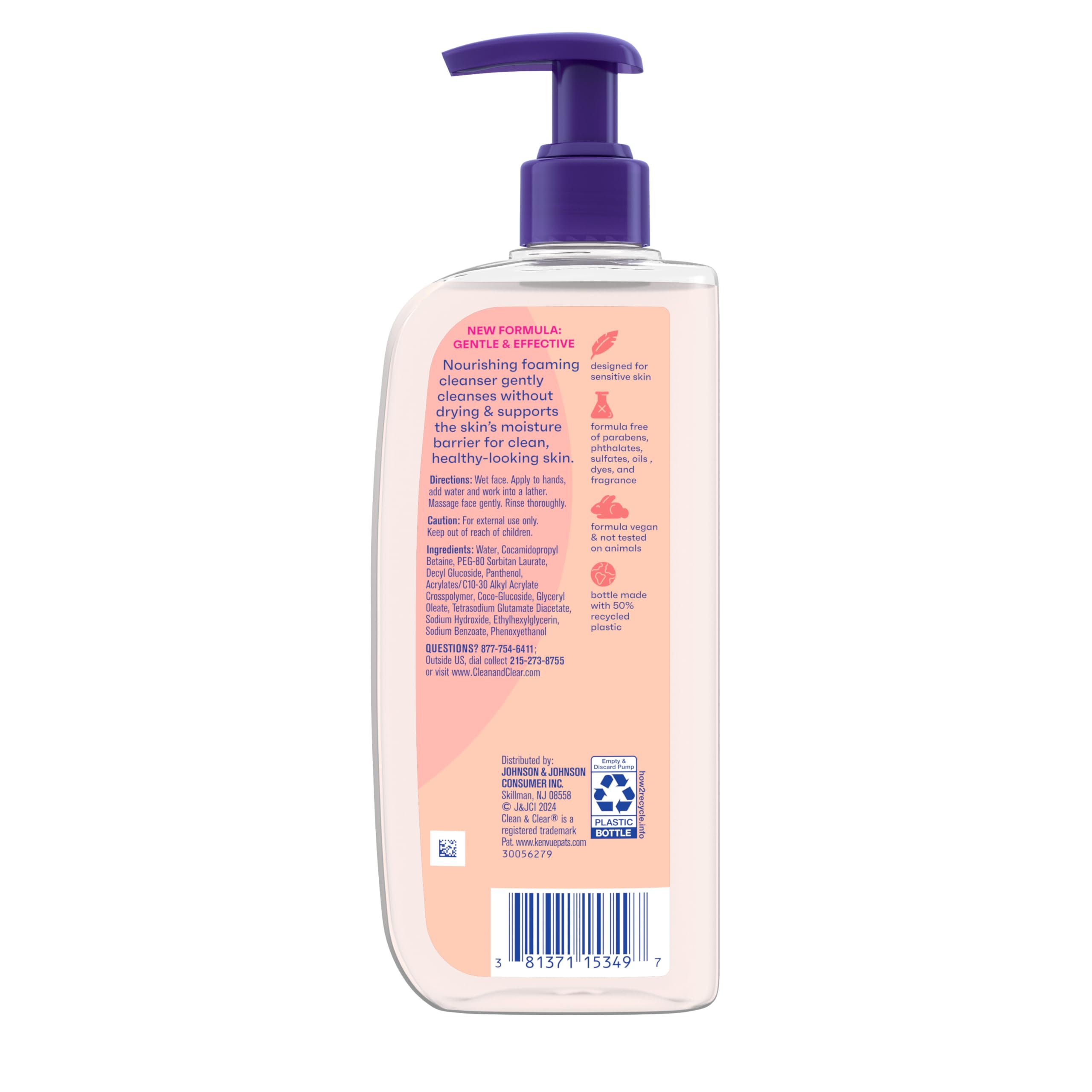Clean & Clear Essentials Oil-Free Foaming Facial Cleanser, Daily Foaming Face Wash with Pro-Vitamin B5 for Sensitive Skin, Gently Removes Oil & Pore-Clogging Impurities, Fragrance-Free, 8 fl oz