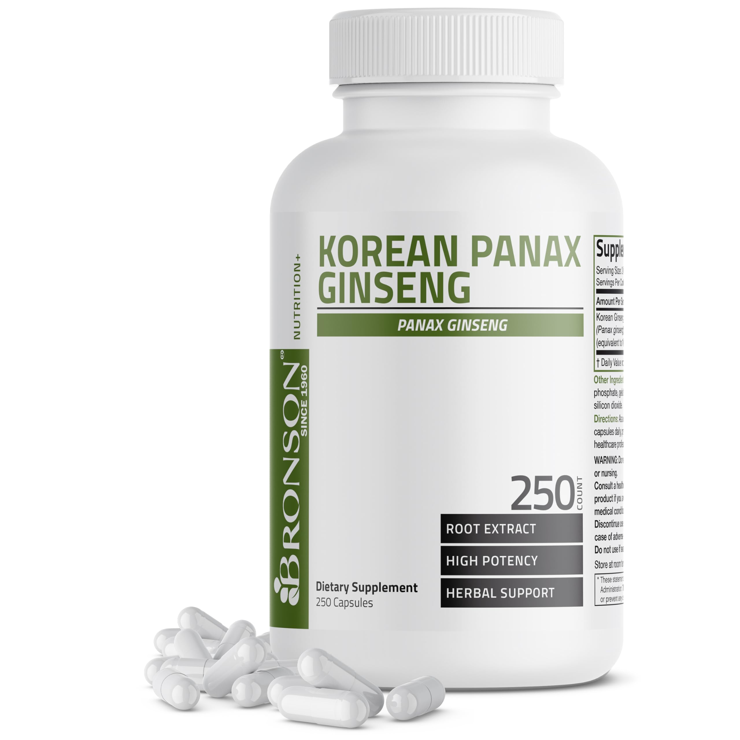 Bronson Korean Panax Ginseng High Potency Root Extract, 120 Capsules | Energy, Endurance, Vitality, Memory & Cognitive Health Support