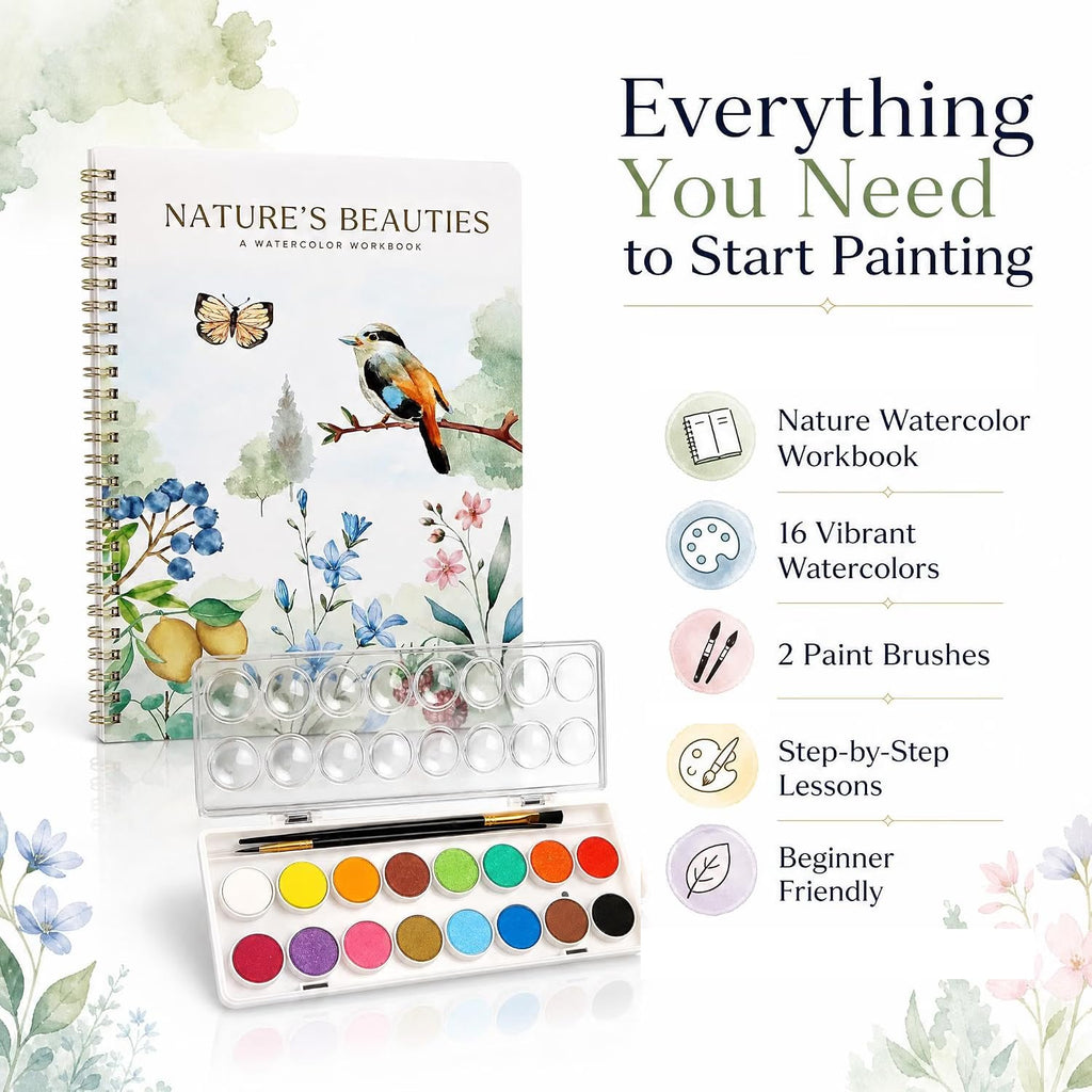 Beautiful Watercolor Paper Workbook Set for Beginners with Paint Included
