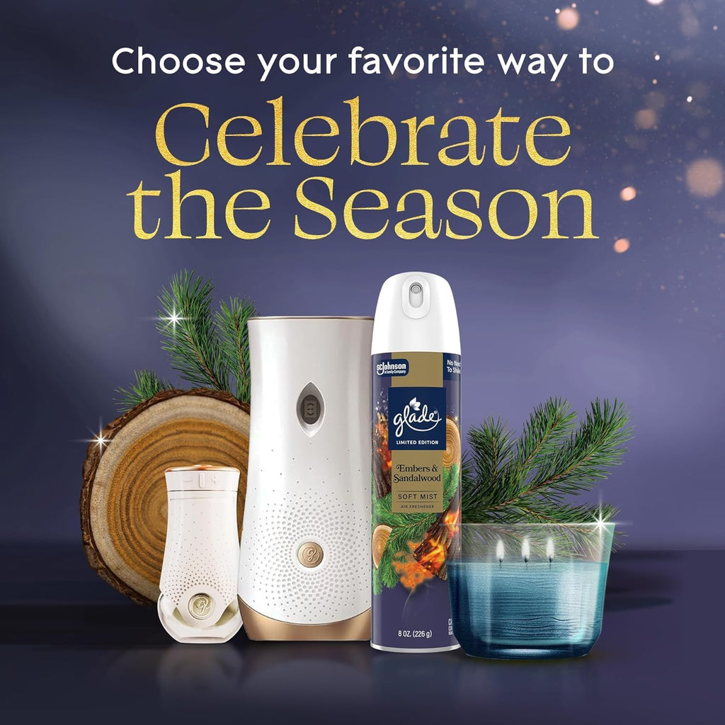 Glade Automatic Spray Refill, Embers & Sandalwood, 6 Pack, Scented Air Freshener for Home and Bathroom, 6.2 Oz