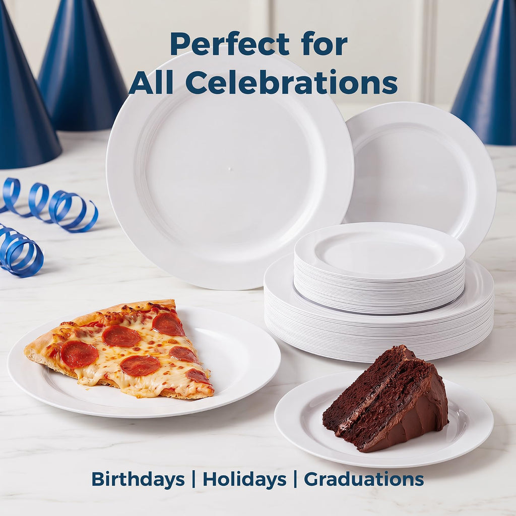 Disposable White Plastic Plates 60 Pack, Microwave, Dishwasher Safe