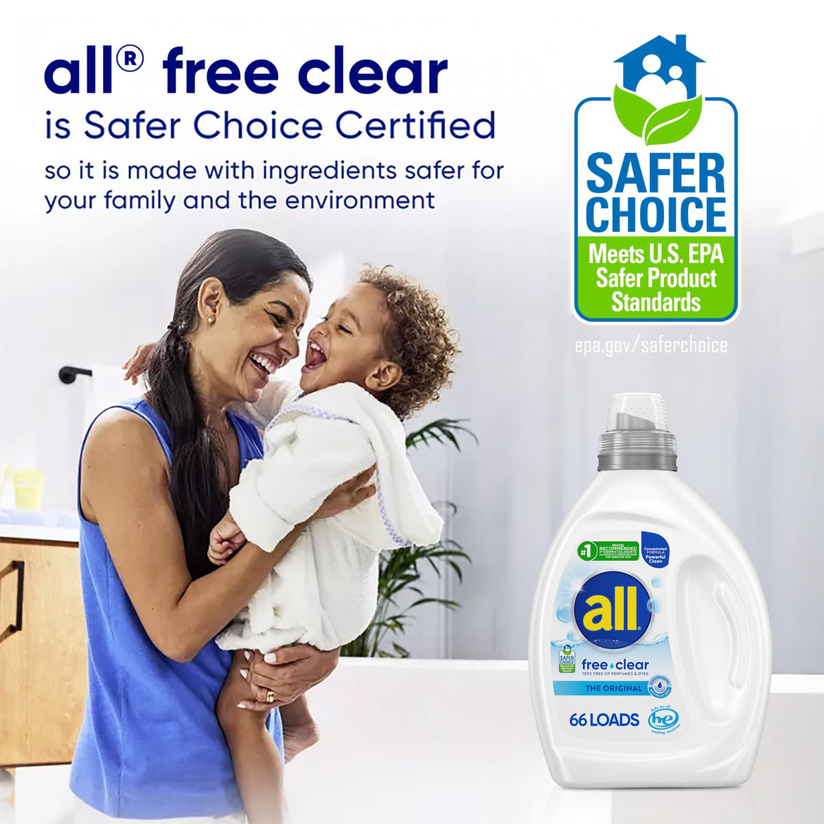 all Liquid Detergent for Sensitive Skin, 50 Oz, 110 Loads, Unscented