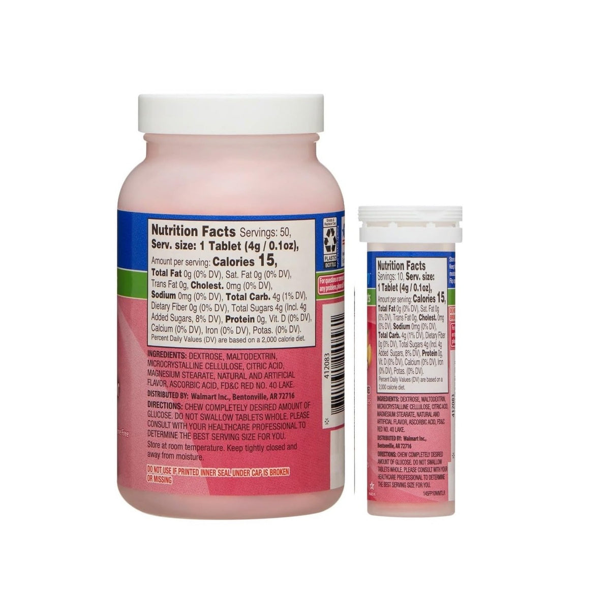 ReliOn Glucose, 50 Tablets with On-The-Go Tube, 10 Tablets. (Fruit Punch)