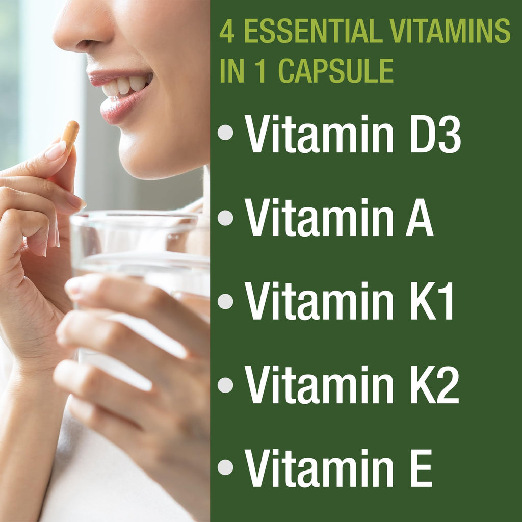 Peak Performance Vitamins D 5,000 iu + A + K + E All in 1 Vegan Capsule | ADK Vitamin Supplement with E D3 K2. Essential Vitamins for Mood, Immune, Bone, Vision, Heart. Easy to Swallow Capsules
