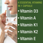Peak Performance Vitamins D 5,000 iu + A + K + E All in 1 Vegan Capsule | ADK Vitamin Supplement with E D3 K2. Essential Vitamins for Mood, Immune, Bone, Vision, Heart. Easy to Swallow Capsules