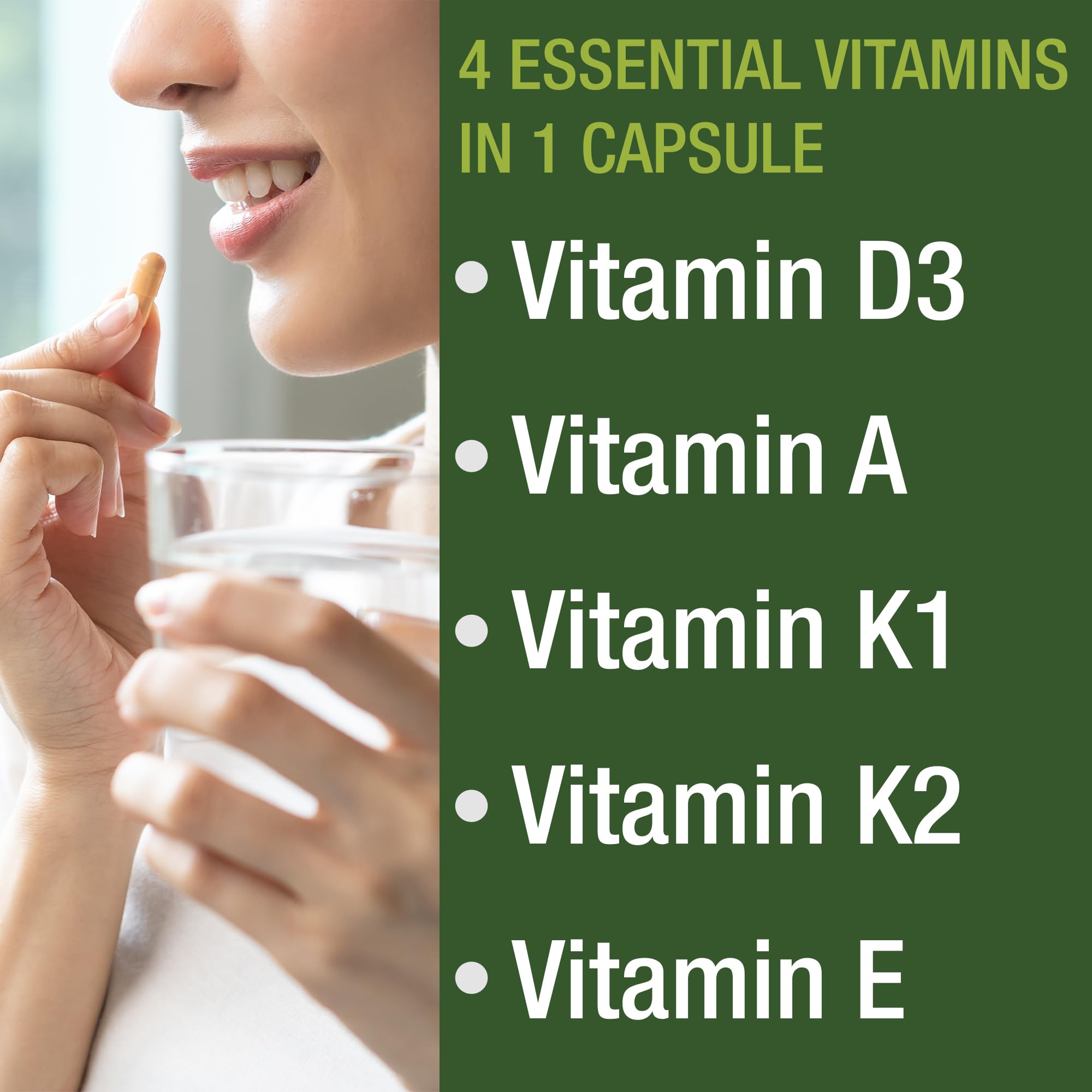 Peak Performance Vitamins D 5,000 iu + A + K + E All in 1 Vegan Capsule | ADK Vitamin Supplement with E D3 K2. Essential Vitamins for Mood, Immune, Bone, Vision, Heart. Easy to Swallow Capsules